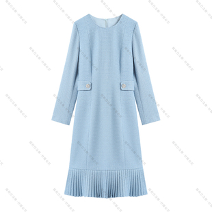 【南油虹姐】新款羊毛裙粗花呢双收腰下摆百褶气质显瘦连衣裙3130