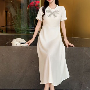 【南油虹姐】2025夏季新款重工钉珠棕榈树高腰显瘦后妈连衣裙小众