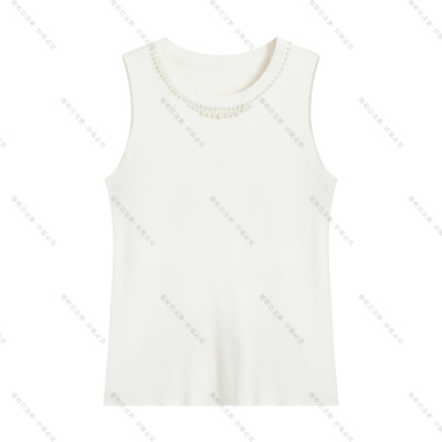 【南油虹姐】秋季新款重工领口珍珠带吊可外穿百搭背心BX0002