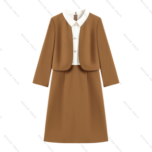 【南油虹姐】秋季新款拼接娃娃领假两件轻奢显瘦气质连衣裙3007