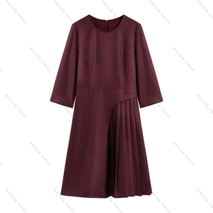 【南油虹姐】秋季新款高端气质名媛收腰百褶下摆连衣裙3051