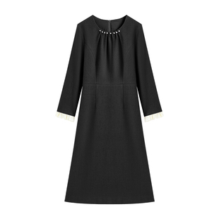 【南油虹姐】新款法式手工钉珠荷叶边领优雅细闪收腰连衣裙3143