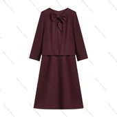 优雅气质连衣裙3120 蝶结领法式 南油虹姐 绛紫缪斯秋冬新款