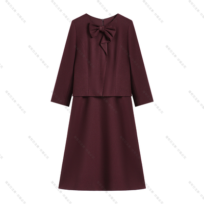 【南油虹姐】绛紫缪斯秋冬新款蝶结领法式优雅气质连衣裙3120