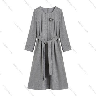 【南油虹姐】秋冬新款毛呢优雅气质时尚复古收腰中长款3149