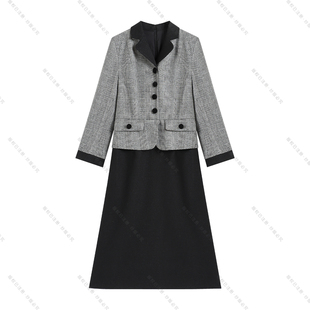 【南油虹姐】秋冬新款慵懒风时尚显瘦气质修身职业拼接连衣裙3096