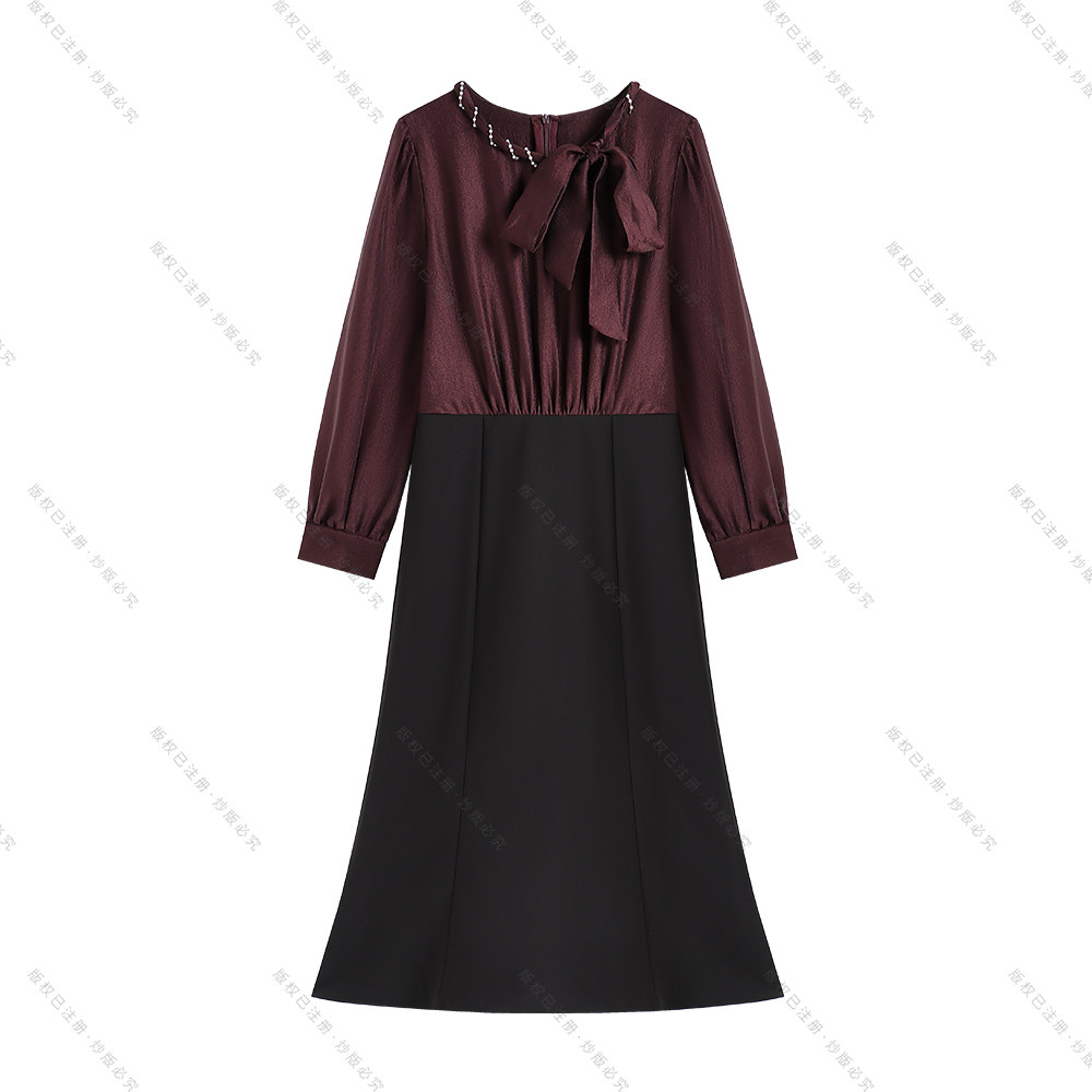 【南油虹姐】春夏飘带时尚设计感高腰气质显瘦拼接鱼尾连衣裙3206