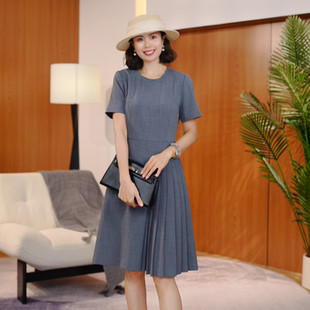 【南油虹姐】夏季轻职风拼接立体裁剪连衣裙修身设计师短袖女士裙