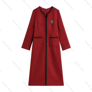 【南油虹姐】秋冬新年战袍高级感法式圆领羊毛显瘦优雅连衣裙3132