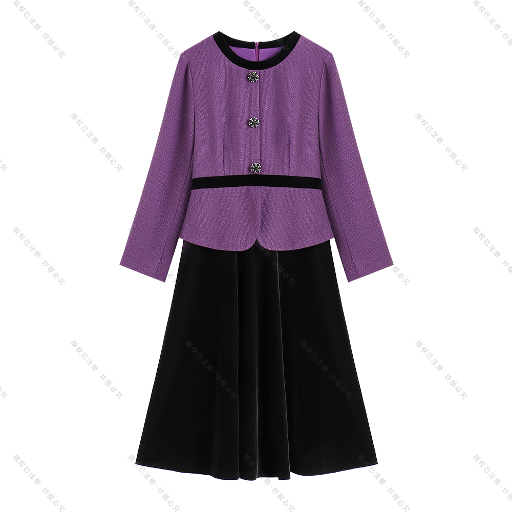 【深圳畅姐】秋冬新款时尚定制简约时尚撞色拼接气质连衣裙