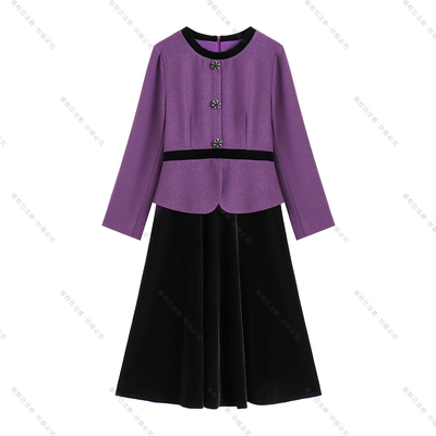 【南油虹姐】秋冬新款时尚定制简约时尚撞色拼接气质连衣裙3078