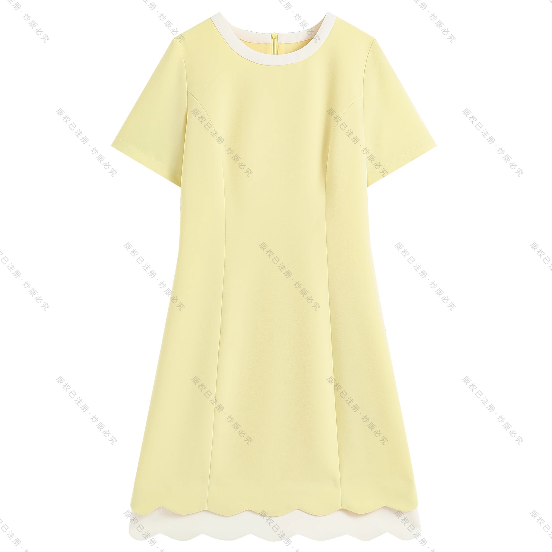 【南油虹姐】夏季新款短袖气质名媛连衣裙圆领裙子夏季中腰A字裙