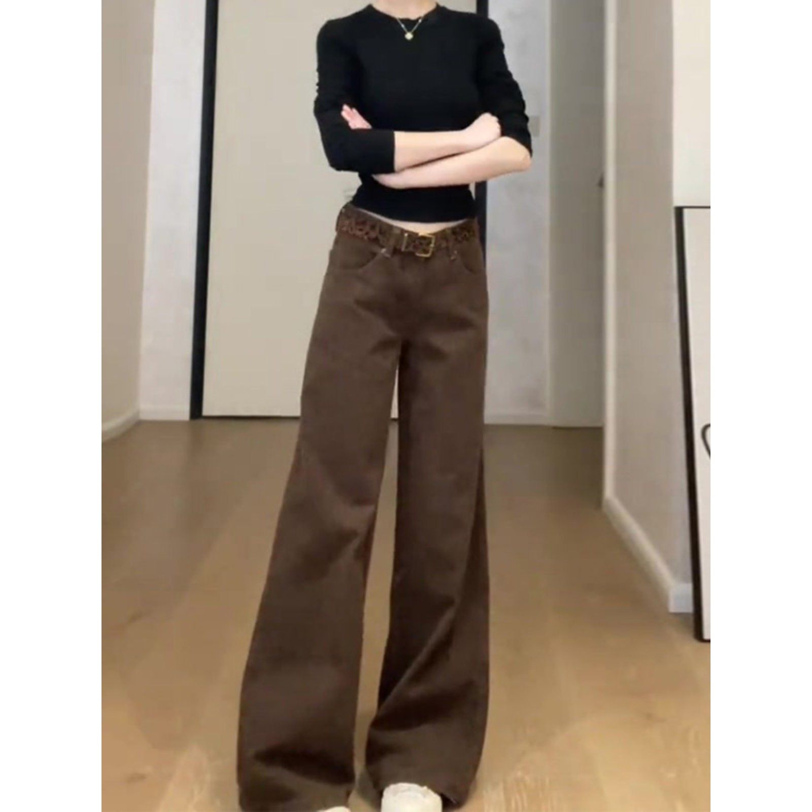 美式咖色牛仔阔腿裤女春秋季2025年新款高腰垂感宽松直筒拖地裤子,女装/女士精品,大码裤装,淘宝优惠券,粉丝福利购,淘宝优惠卷