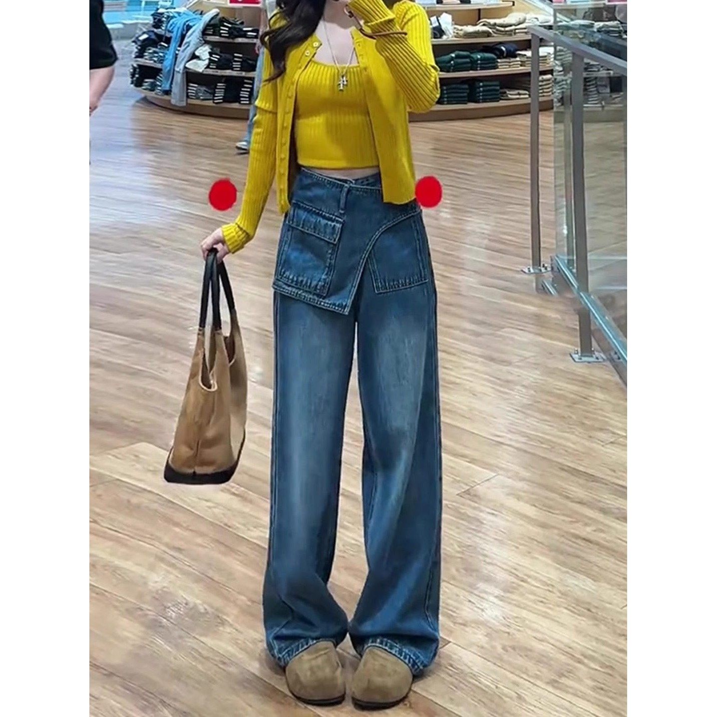 假两件屁帘拼接阔腿牛仔裤女秋季小个子高腰显瘦垂感蓝色弯刀裤秋,女装/女士精品,大码裤装,淘宝优惠券,粉丝福利购,淘宝优惠卷