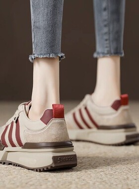 香港真皮Forrest Gump鞋女式厚底老爸鞋2024春秋季新款覆古百搭露