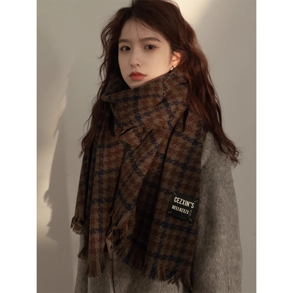 日本Stelu Maillard格纹围巾女性冬季新加厚猎犬纹温暖羊绒围巾披