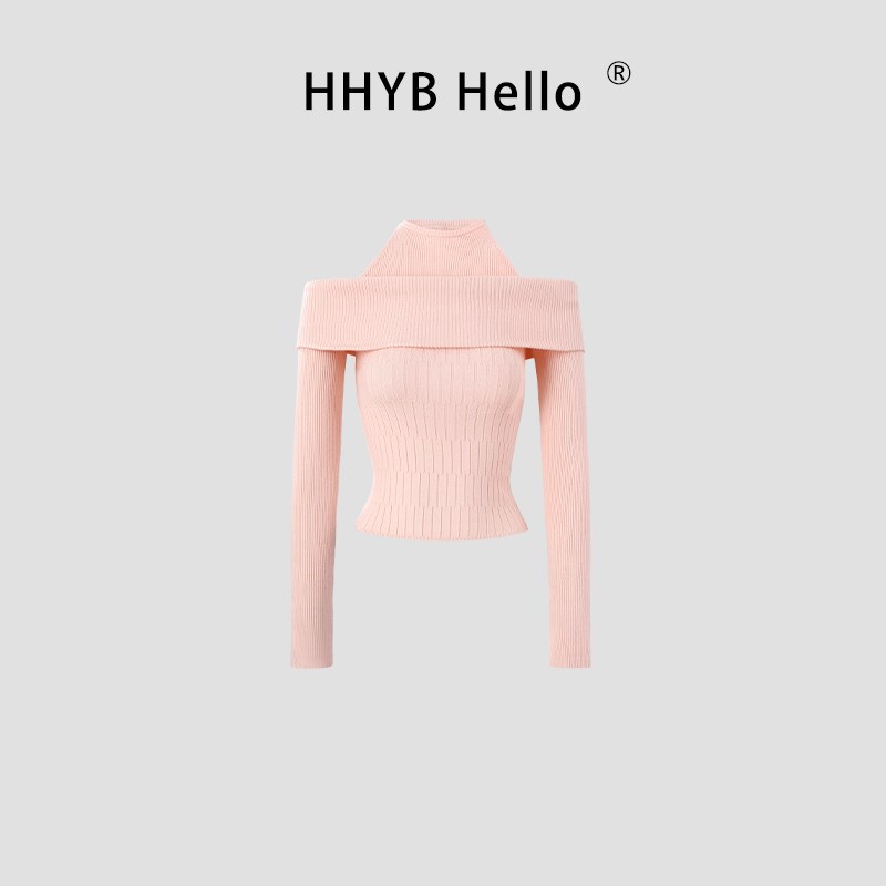 HHYB别来无恙 2025假两件一字肩针织衫毛衣秋冬修身露肩上衣M1366图片