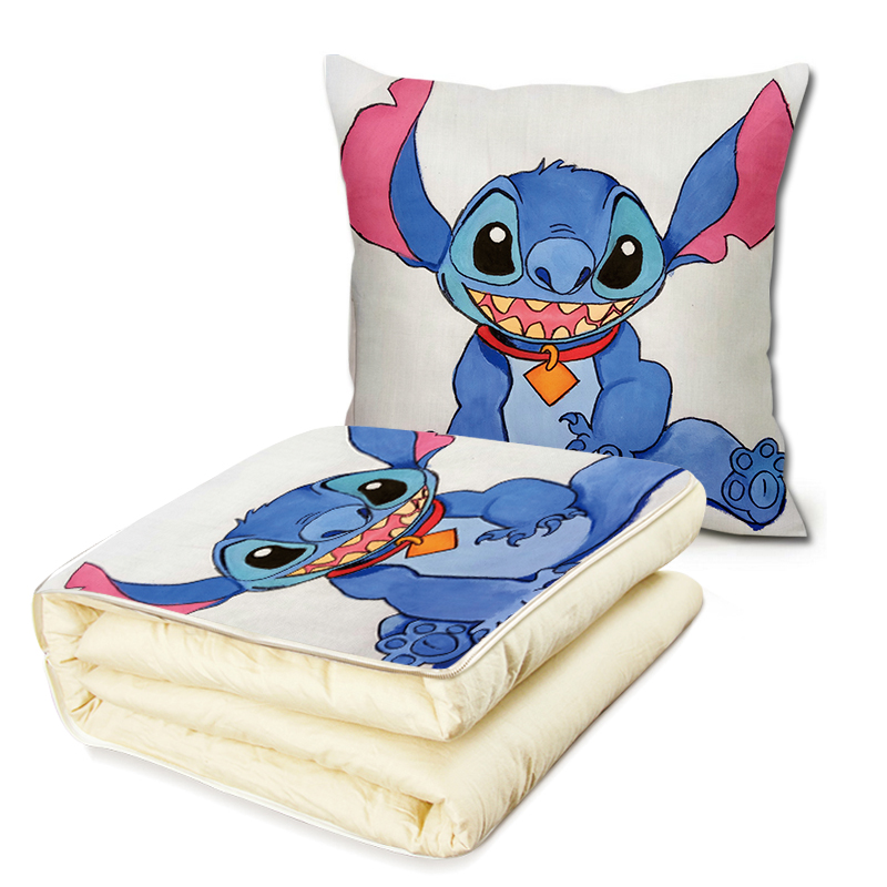 史迪仔抱枕两用被子汽车内卡通可爱冬季加厚多功能折叠小被子