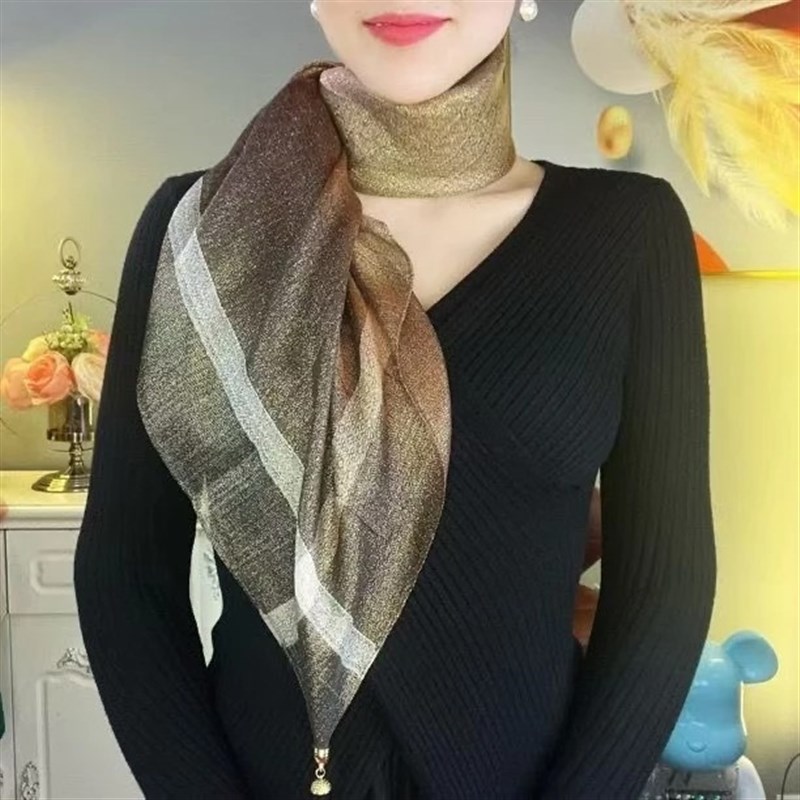 渐变软金丝柔软皮质百搭磁吸扣丝巾优雅气质90大方巾时尚围巾