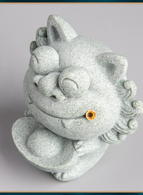 青砂石狮子香插中式居家桌面装饰摆件办公室创意小猫国潮精品茶宠