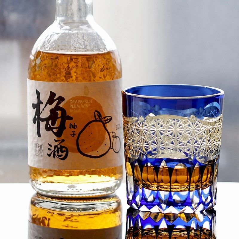 金致江户切子手工雕刻威士忌水晶玻璃酒杯三套色祥云曙光日式威杯