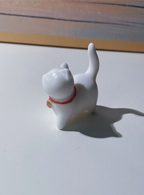 一个可爱的小摆件 茶宠 陶瓷铃铛迷你小白猫
