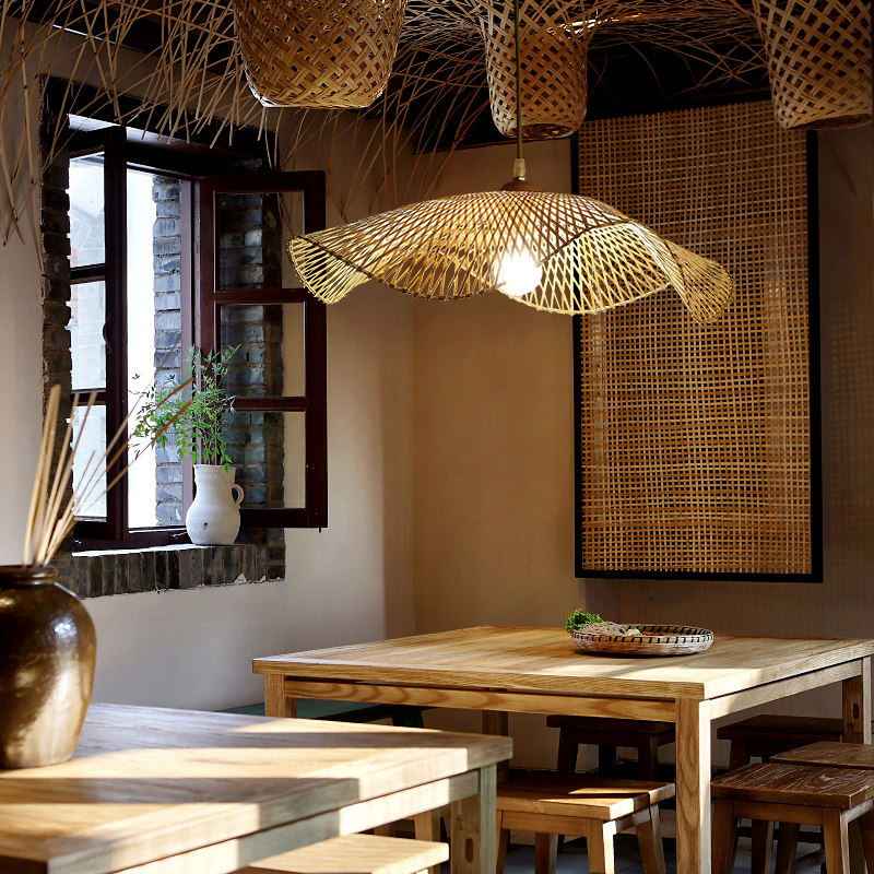 竹编灯新中式茶室民宿竹艺吊灯日式餐厅火锅店茶楼创意艺术造型灯,家装灯饰光源,客厅吊灯,淘宝优惠券,粉丝福利购,淘宝优惠卷