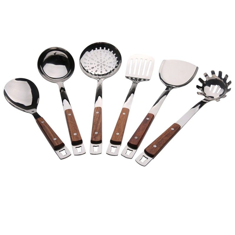 包邮兴跃优雅实木柄不锈钢厨具七件套炊具 汤勺饭勺锅铲漏勺饭勺