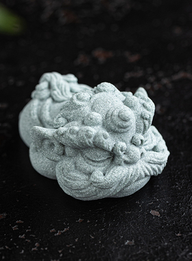 创意青砂石麒麟送宝鱼缸景观造景茶宠中式家居桌面动物摆件装饰品