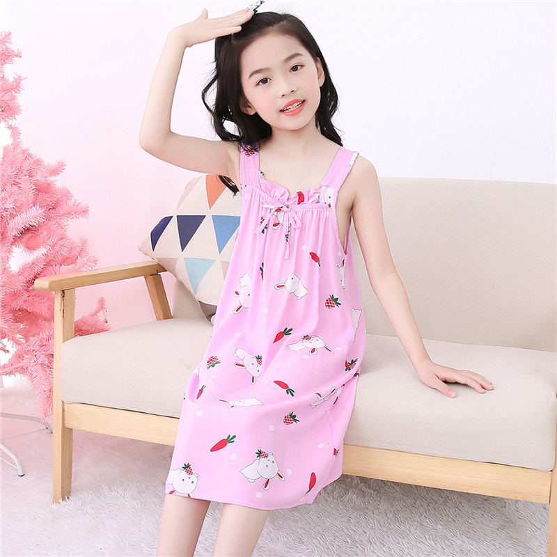 女童睡裙绵绸吊带女孩夏季薄款睡衣休闲简约公主风12岁儿童家居服