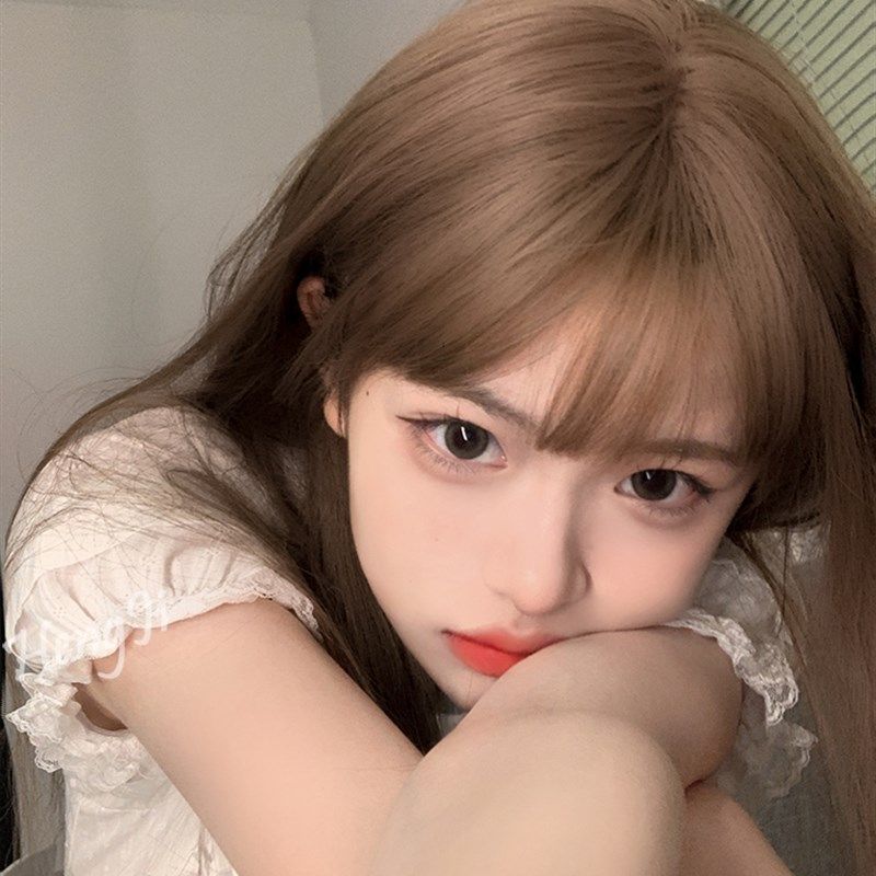 哼唧假发女长发一刀切棕色长直发圆脸lolita自然全头套黑长直假发