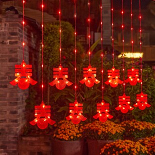 新年福字中国结小红灯笼串彩灯春节过年阳台窗户帘氛围装饰led灯