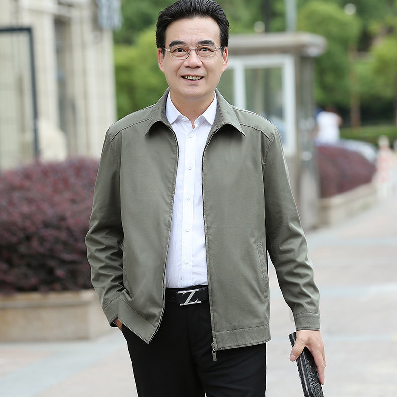 中老年男装老人纯棉夹克衫中年男士薄款休闲春秋外套爸爸秋装上衣
