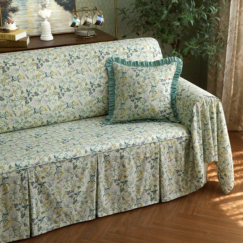 全棉沙发巾网红款薄款全盖布纯棉沙发垫套美式花鸟四季通用可定制