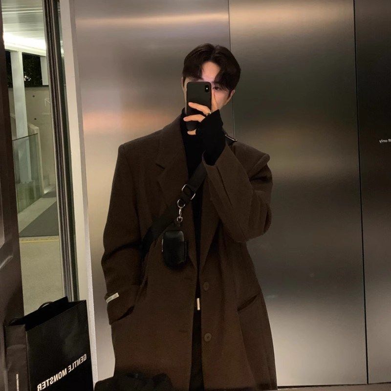 高级感谢尔比毛呢大衣男士秋冬季休闲中长款德式英伦呢子风衣外套