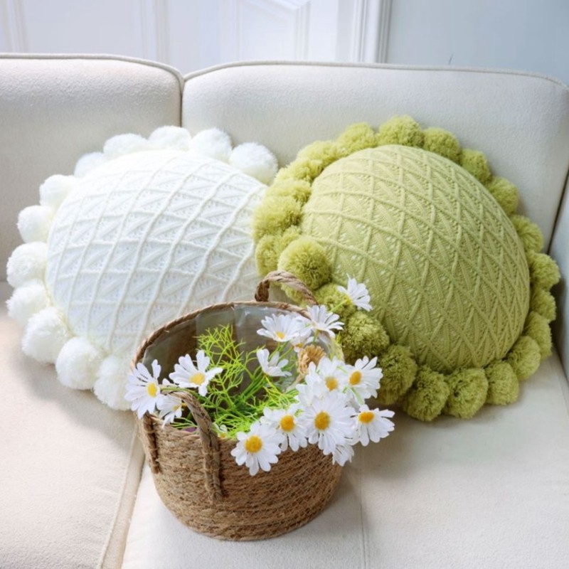 网红北欧毛线球针织方抱枕蒲团办公客厅沙发靠垫民宿装饰枕头垫子