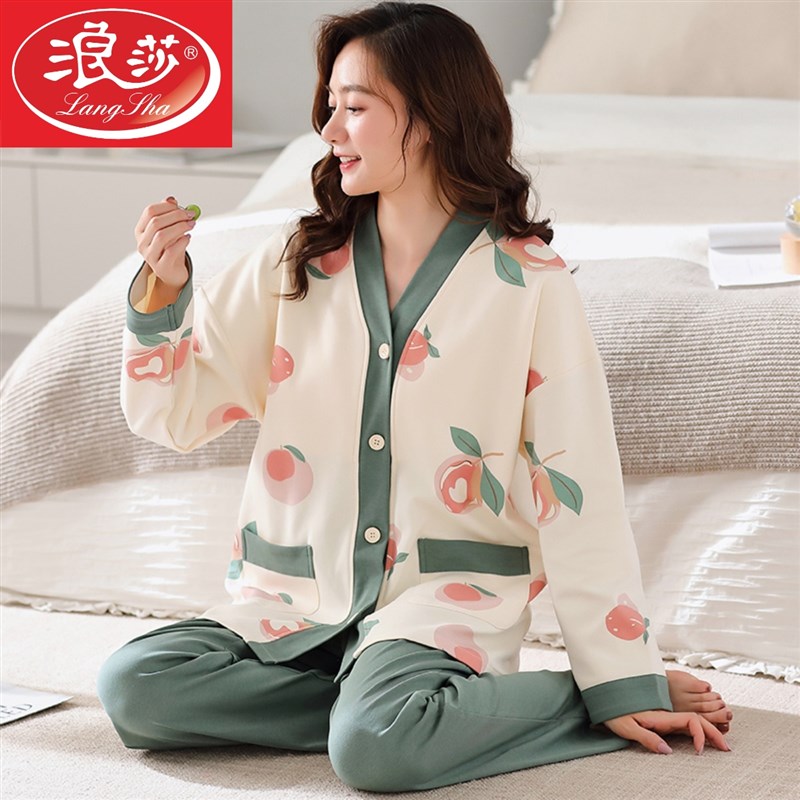 睡衣女春秋款秋季纯棉长袖高级感格子套装新款开衫大码休闲家居服