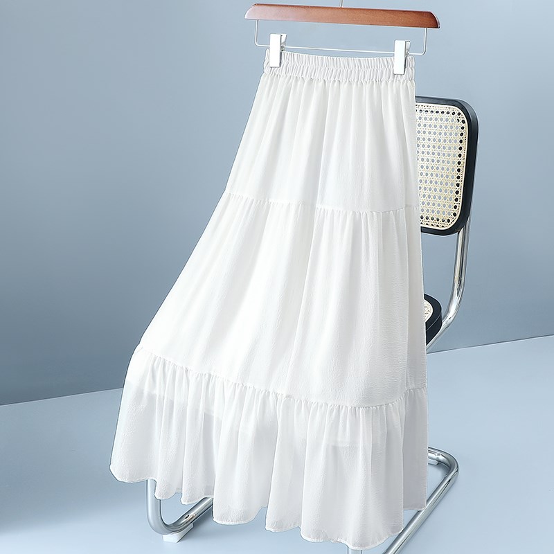 雪纺黑色半身裙女2023年夏季新款薄款中长款蛋糕裙显瘦高腰a裙子