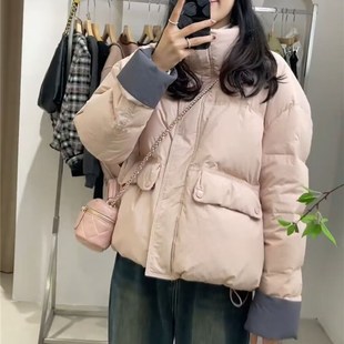 韩宽松百搭高级感小个子面包服外套 2023新款 加厚短版 羽绒衣女冬季