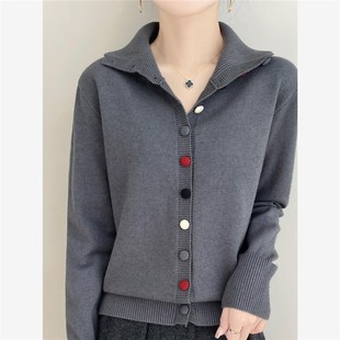 安可拉红色复古立领针织开衫外套上衣秋冬彩扣高领毛衣圣诞节新年