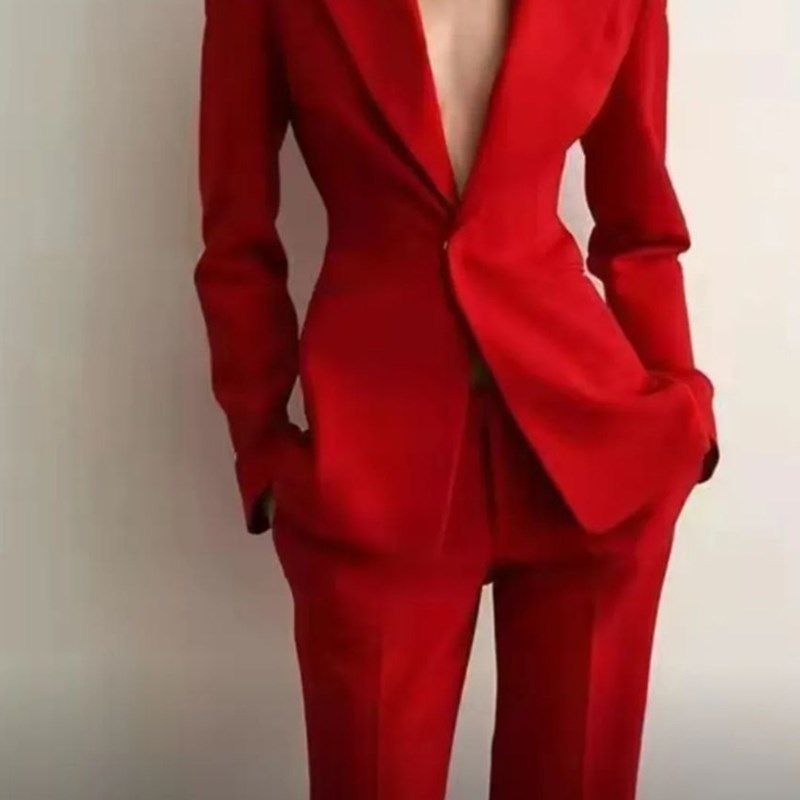 西装套装职业简约红色收腰气质女神范御姐高级感复古阔腿裤两件套,女装/女士精品,时尚套装,淘宝优惠券,粉丝福利购,淘宝优惠卷