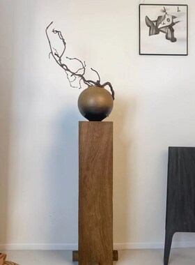 侘寂风实木墩底座中古风柱子雕塑台客厅茶室玄关木雕民宿复古摆件