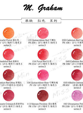 自选色 单块分装mg 艺术家水彩颜料 1ml 2ml 红色 系列