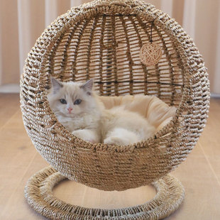 圆形夏季 通用可洗宠物猫咪猫床房子吊篮 猫屋猫窝半封闭式 开口四季