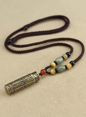 速发黄铜嘎乌盒吊坠项链楞严咒平安符挂件男装饰品可打开吊坠