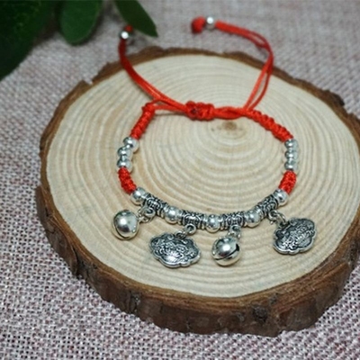 速发藏银铃铛手链 长命锁多款式红绳手链脚链儿童 民族风苗银手饰