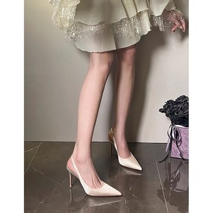 現貨速發包頭氣質高跟鞋 法式 伴娘涼鞋 夏20 后絆帶尖頭綢緞細跟單鞋