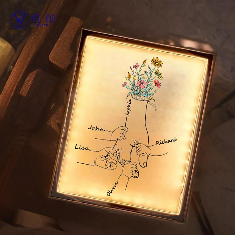 速发独立站爆款牵手花瓶镜子灯个性化手拉手名字灯箱母亲节礼物