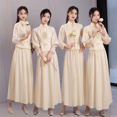 速发伴娘服租赁夏季2024新款中式香槟色大码姐妹团礼服