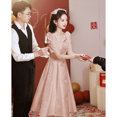 现货速发粉色订婚礼服平时可穿聚会正式场合敬酒服回门连衣裙高级
